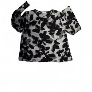 Akris Punto Black and Gray Floral Long Sleeve Top Silk blend